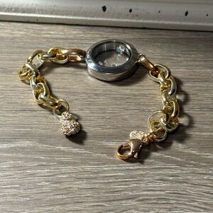 Origami Owl Gold and Silver Chain Bracelet with Crystal Charm